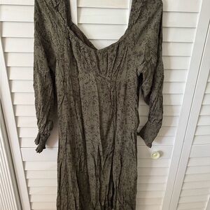 Elegant Olive Green Floral Dress